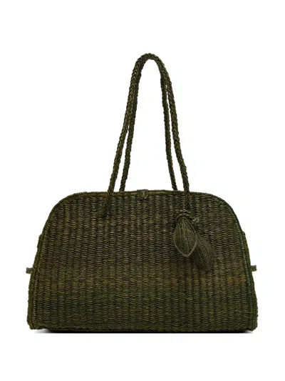 Jacquemus Woven Leaf-pendant Tote Bag In Green