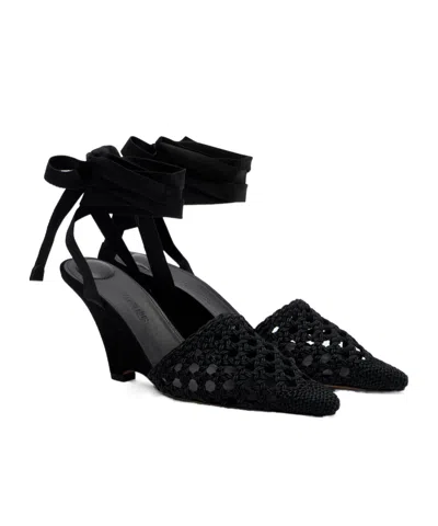 Jacquemus Woven Raffia-effect Wedges In Black