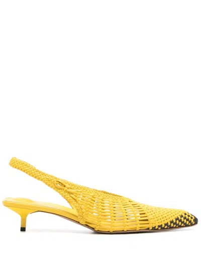 JACQUEMUS JACQUEMUS WOVEN YELLOW PUMPS WITH POINTED TOE