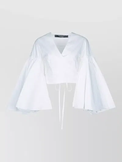 Jacquemus Wrap Crop Top Tie Waist Bell Sleeves In Blue
