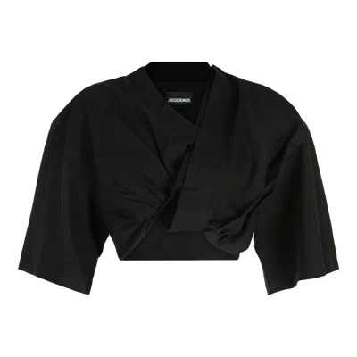 Jacquemus Wrap Cropped Top In Black