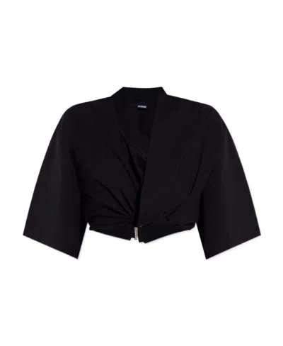 Jacquemus Wrap Cropped Top In Black