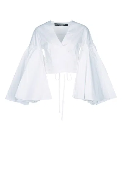 Jacquemus Wrap Peasant Knit Sweater In White