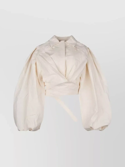 JACQUEMUS WRAP STYLE CROPPED TOP WITH PUFFED SLEEVES
