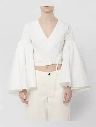 Jacquemus Wrap Top Ruffle Shirt Cropped Silhouette In White