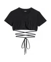 Jacquemus Wraparound Cropped T-shirt In Black