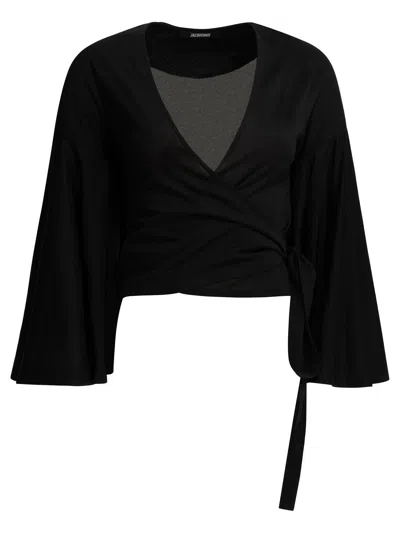 Jacquemus Wrap-around Long-sleeved Blouse In Black