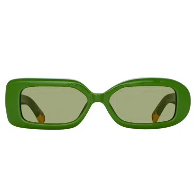 Jacquemus X Linda Farrow Rond Rectangular Sunglasses In Jade Green/ Yellow Gold/ Khaki