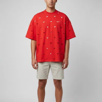 Pre-owned Jacquemus X Nike Red Distressed Jersey Swoosh T-shirt S
