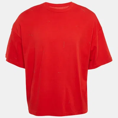 Pre-owned Jacquemus X Nike Red Logo Embossed Crew-neck Oversized T-shirt S