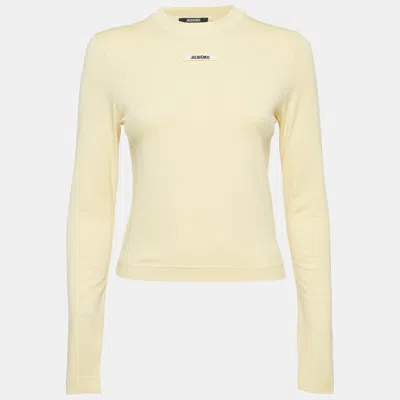 Pre-owned Jacquemus Yellow Cotton Logo Tape Detail Long Sleeve T-shirt Xs