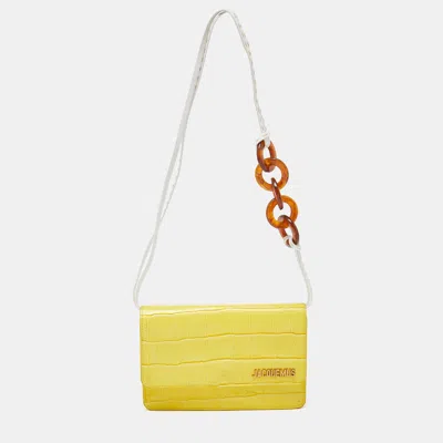 Pre-owned Jacquemus Yellow Croc Embossed Leather La Riviera Shoulder Bag