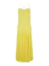 Jacquemus Yellow Dress With Straight Neckline And Gathered Waist In Tech Fabric Woman In Yellow