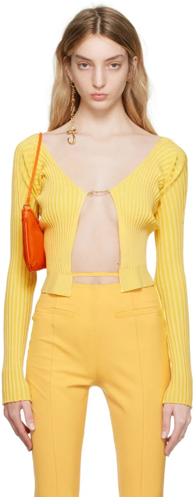 Jacquemus Yellow Le Raphia 'la Maille Pralù' Cardigan In 210 Light Yellow
