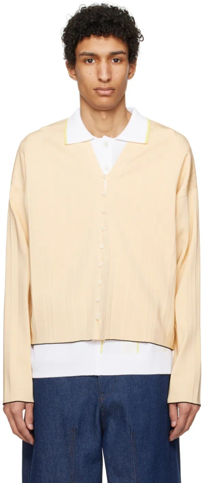Jacquemus Yellow Les Sculptures 'le Cardigan Plissé' Cardigan In Light Ivory