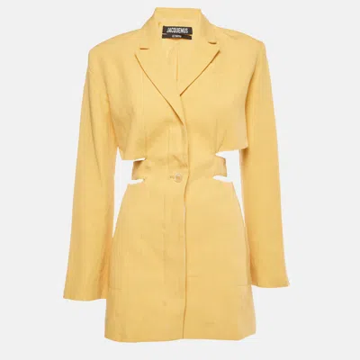 Pre-owned Jacquemus Yellow Linen Blend Waist Cutout Mini Dress Xs