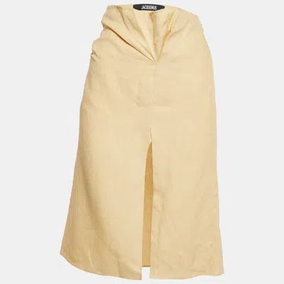 Pre-owned Jacquemus Yellow Linen Drape Style La Jupe Pencil Skirt