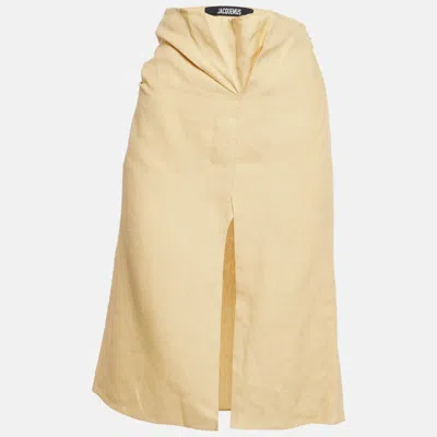 Jacquemus Yellow Linen Drape Style La Jupe Pencil Skirt In Neutral