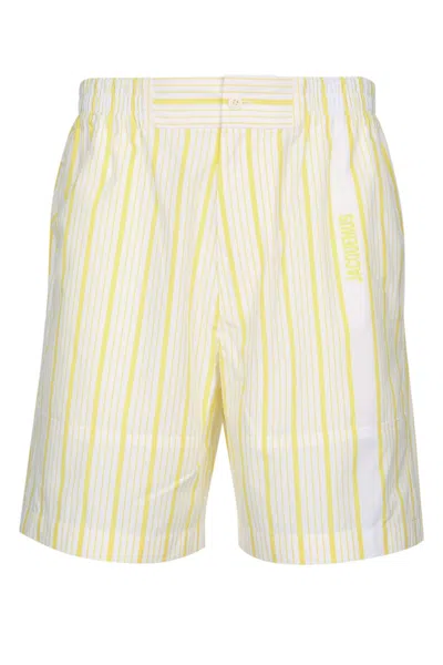JACQUEMUS YELLOW LOGO STRIPED SHORTS