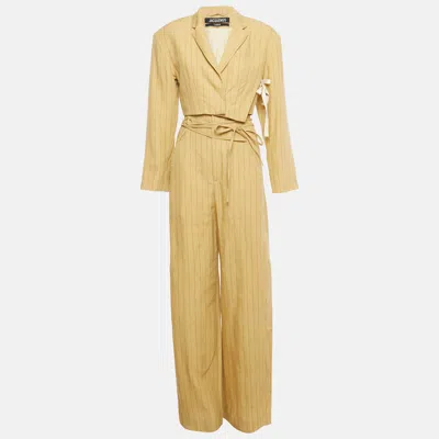 Pre-owned Jacquemus Yellow Pinstripe Linen L'amour Suit S