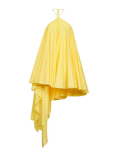 Jacquemus Courte Asymmetric Cotton-blend Crepon Halterneck Dress In Yellow