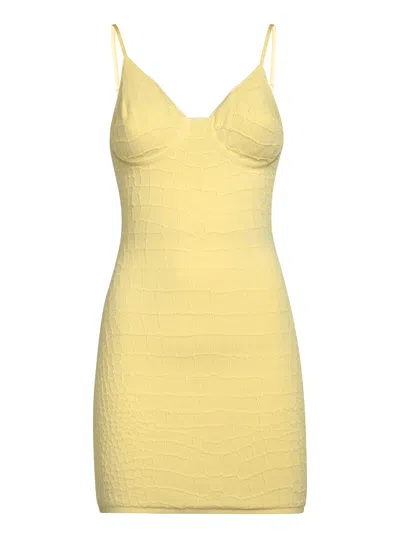 Jacquemus Crocodile Embossed Fitted Mini Dress In Yellow