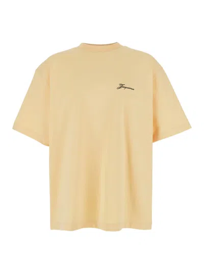 Jacquemus Yellow T-shirt With Logo On The Front And Print On The Back In Multicolor