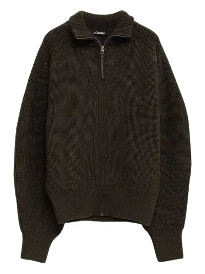 Jacquemus Zip-front Ribbed Cardigan In Green