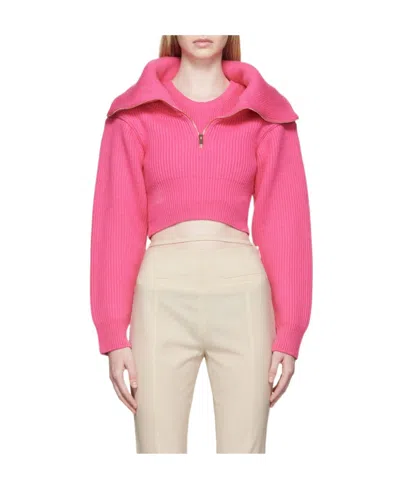 Jacquemus Zip-up Neck Cropped Jumper In Pink