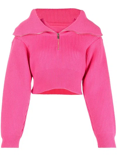 JACQUEMUS ZIP-UP NECK CROPPED JUMPER