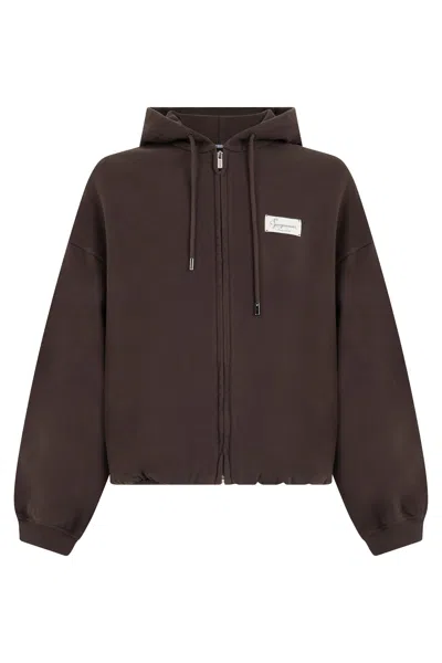 Jacquemus Zip-front Hoodie With Lined Hood And Chest Logo In Purple