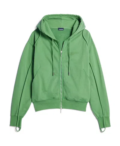 Jacquemus Zipped Clay Logo Sweatshirt In Green