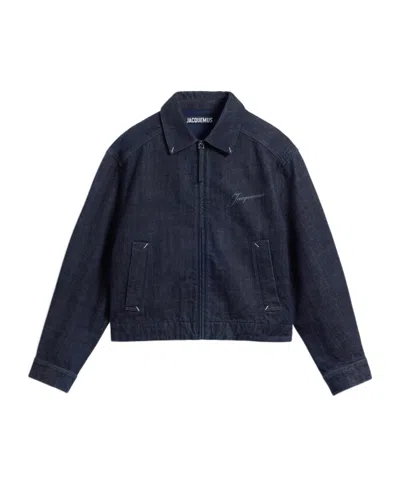 Jacquemus Zipper Denim Jacket In Blue