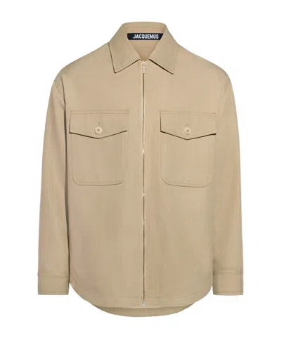 Jacquemus Zippered Shirt Jacket In Nude