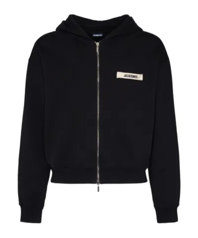 Jacquemus Le Hoodie Zip Gros Hooded Cotton Sweatshirt In Black