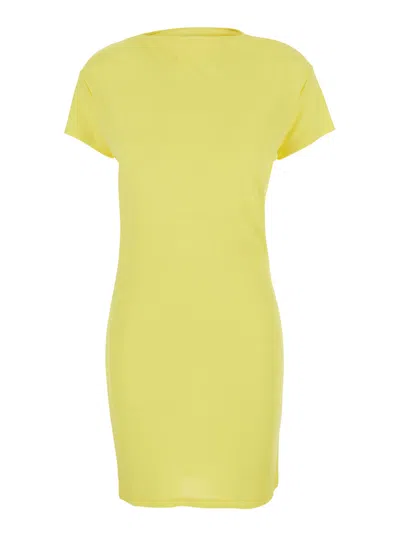Jacquemus -inspired Viscose Draped Mini Dress With Boat Neck And Open Back In Yellow