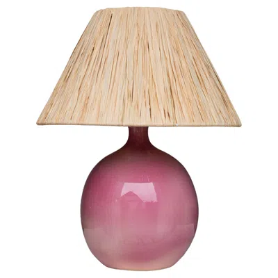 Pre-owned Jacques And Dani Ruelland Mid-century Ceramic Table Lamp - Pink Glazed Clay & Raffia Lamp - France 1960s