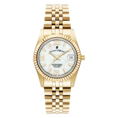 Jacques Du Manoir Ladies Inspiration Roman Gold Tone Watch With White Mother Of Pearl Dial