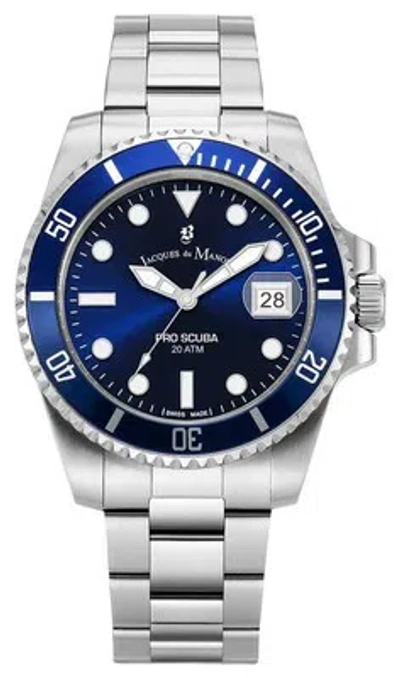 Pre-owned Jacques Du Manoir Pro Scuba (43mm) Blue Dial / Stainless Steel Bracelet
