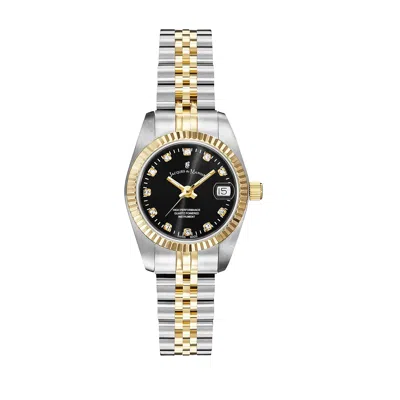 Jacques Du Manoir Women's  Swiss Made Inspiration Gold Two Tone 26mm Watch With Black Stone Set Dial  In Multi