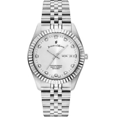 Jacques Du Manoir Women's  Swiss Made Inspiration Stainless Steel 40mm Watch With Silver Dial & Day D In Gray