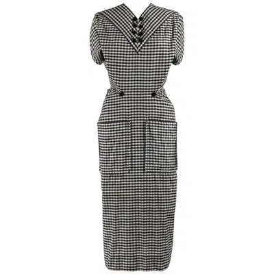 Pre-owned Jacques Fath 1949 S/s  Black & White Gingham Fan Back Peplum Afternoon Dress