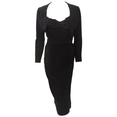 Pre-owned Jacques Fath 2pc Black Crepe Dress And Jacket Set, 1950