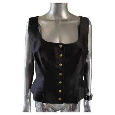 Pre-owned Jacques Fath Paris Silk Sleeveless Blouse / Vest Plus Size 18 In Black
