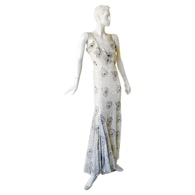 Pre-owned Jacques Fath Rare 1948  Beaded Chantilly Lace Dress Gown In Gray