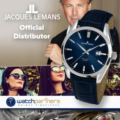 Pre-owned Jacques Lemans 'classic' Automatic Date Watch 10atm 42mm Case Blue Strap & Dial