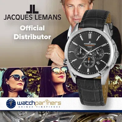 Pre-owned Jacques Lemans 'classic' Chronograph Date Watch 10atm 42mm Case Grey Strap& Dial