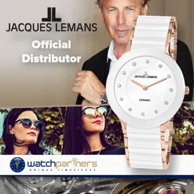 Pre-owned Jacques Lemans Classic Dublin Ladies Watch 32mm 2-tone Ceramic Strap Wht Dial