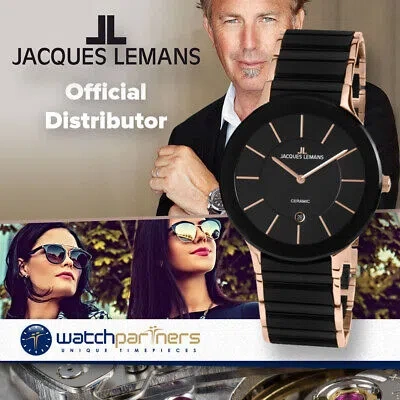 Pre-owned Jacques Lemans Classic 'dublin' Watch 40mm Ceramic Strap Sapphire Glass Bk Dial