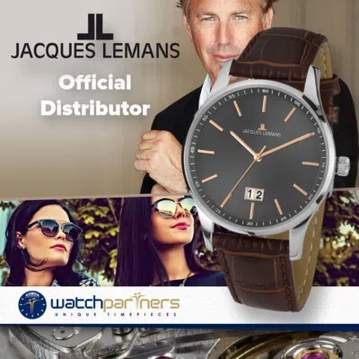 Pre-owned Jacques Lemans 'classic' London Big Date Watch 10atm 40mm S/steel Case Grey Dial